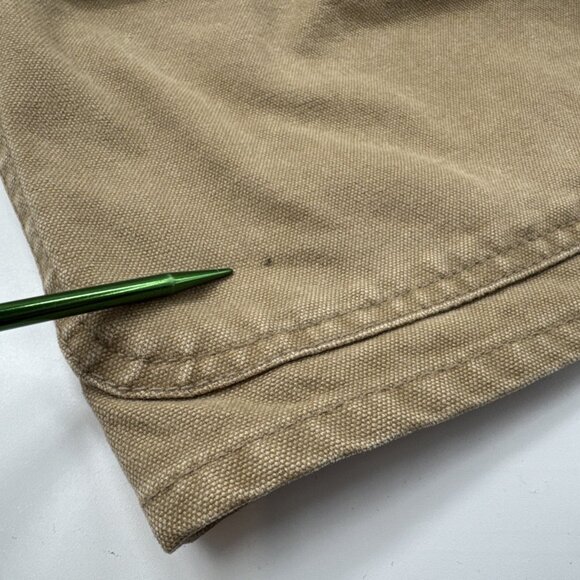 American Eagle Mens Chore Barn Coat Canvas Leather Collar Tan Button Medium - Picture 10 of 16